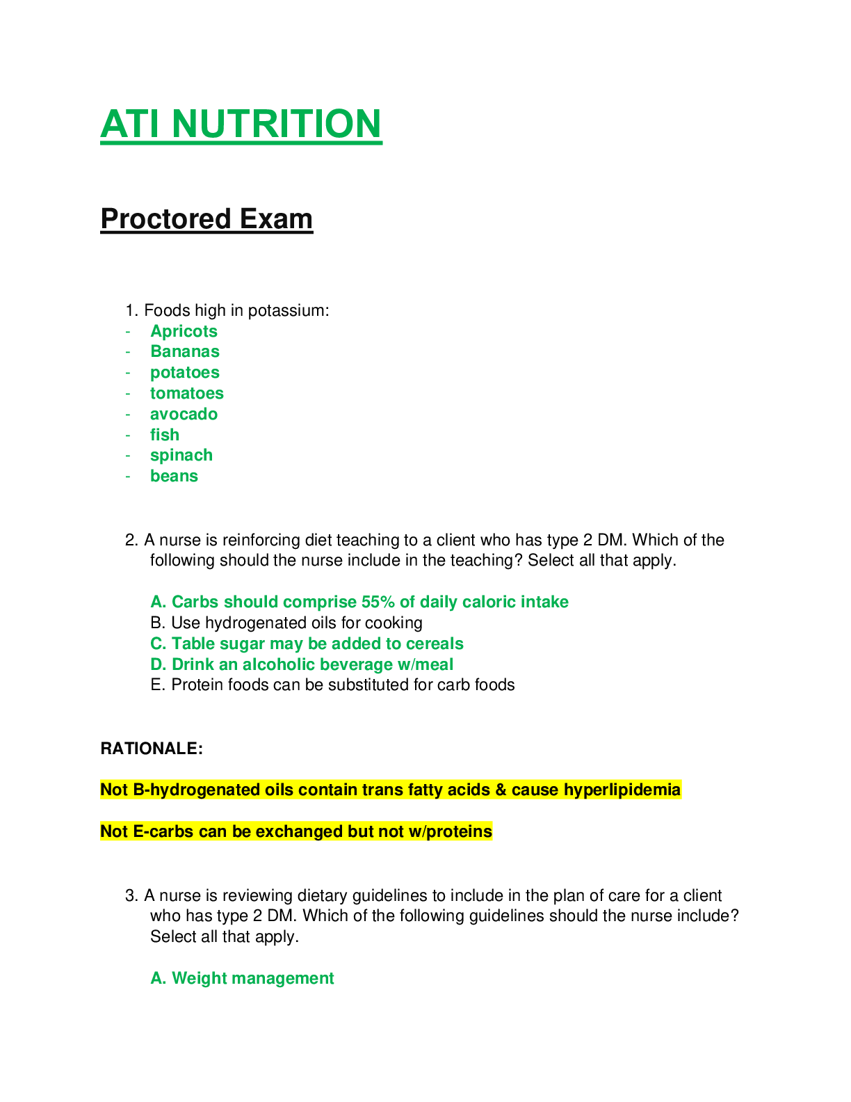 Preview image for ATI NUTRITION Proctored Exam (REVISED VERSION) Graded A+